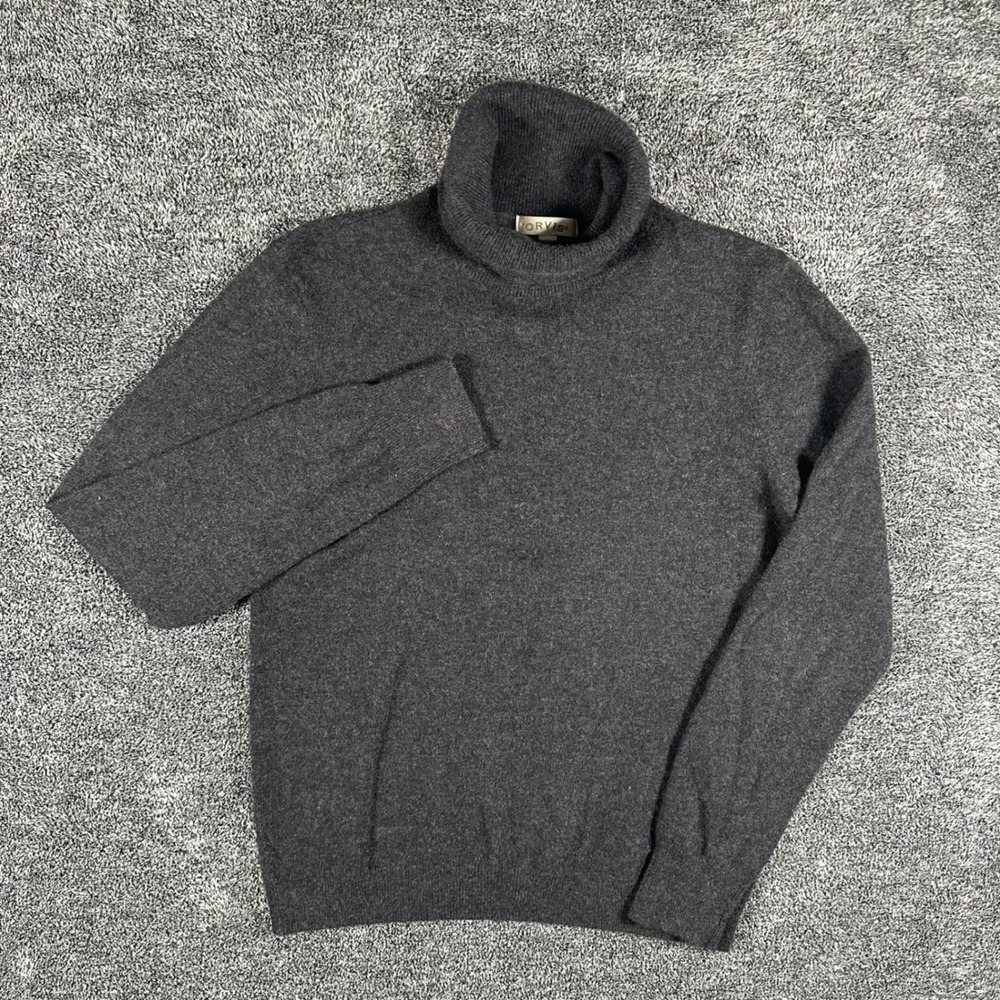 Orvis Cashmere Sweater Mens M Charcoal Grey Turtleneck Long Sleeve Ribbed Trim